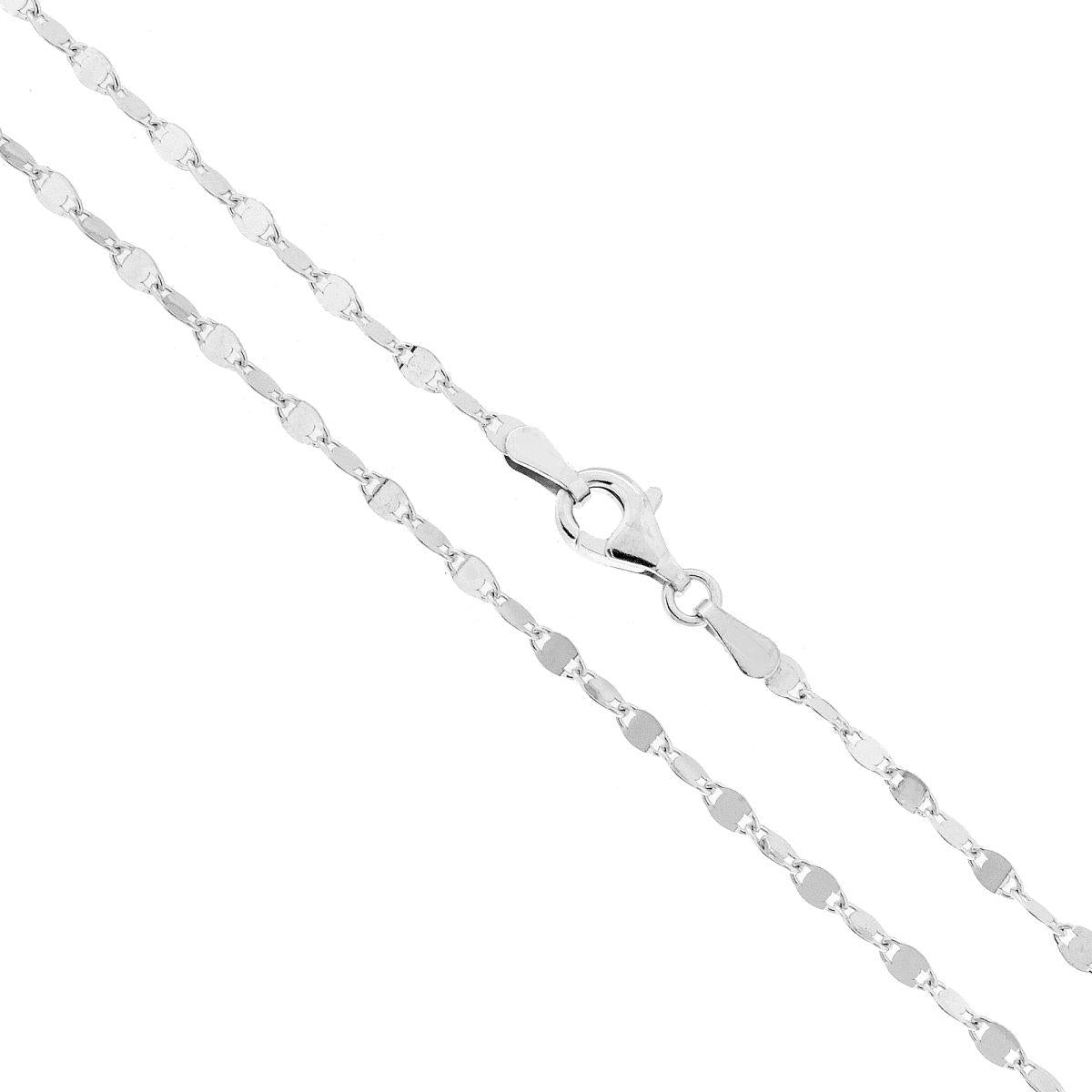 Catena Forzatina a Specchio Diamantata sezione 2.4 lunghezza cm 45 in ARGENTO 925 Galvanica Rodio
