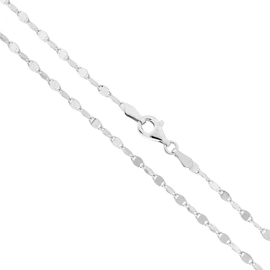 Catena Forzatina a Specchio Diamantata sezione 2.4 lunghezza cm 45 in ARGENTO 925 Galvanica Rodio