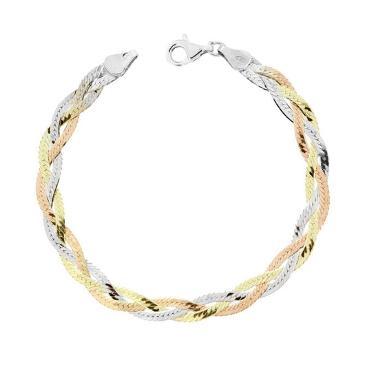 Bracciale Treccia Catena Magik in ARGENTO 925 Galvanica Rodio Oro e Rosa