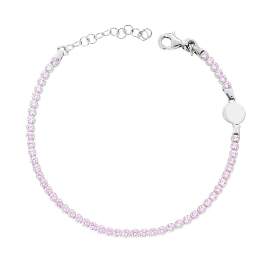 Bracciale Tennis con Cubic Zirconia Rosa con Piastrina Tonda in ARGENTO 925 Galvanica Rodio