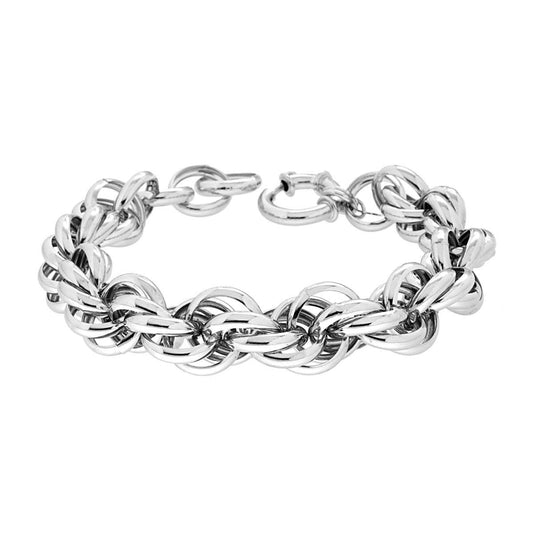 Bracciale Catena Corda Multimaglia mm 13 in ARGENTO 925 Galvanica Rodio