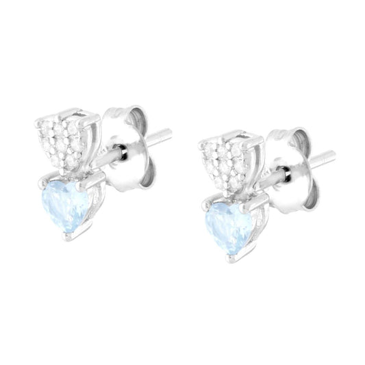 Orecchini con Cuori Acquamarina e Cubic Zirconia Bianchi in ARGENTO 925 Galvanica Rodio