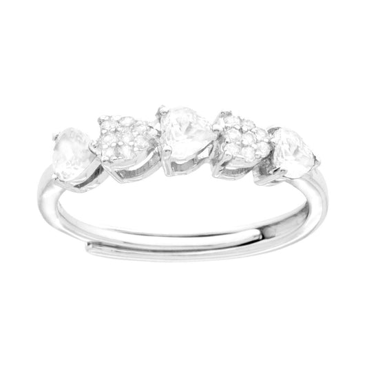 Anello Veretta con Cuori e Cubic Zirconia Bianchi in ARGENTO 925 Galvanica Rodio
