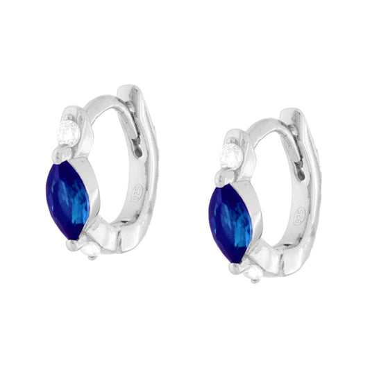 Orecchini Cerchio Scattino con Marquise Blu Zaffiro e Cubic Zirconia Bianchi in ARGENTO 925 Galvanica Rodio
