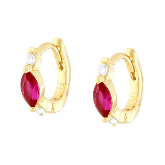 Orecchini Cerchio Scattino con Marquise Rosso Rubino e Cubic Zirconia Bianchi in ARGENTO 925 Galvanica Oro