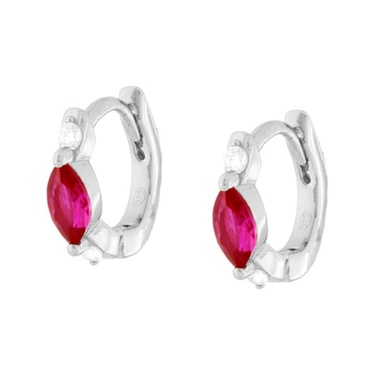 Orecchini Cerchio Scattino con Marquise Rosso Rubino e Cubic Zirconia Bianchi in ARGENTO 925 Galvanica Rodio