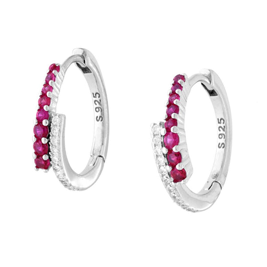 Orecchini Cerchio Scattino con Cubic Zirconia Contrarie Rosso Rubino e Bianchi in ARGENTO 925 Galvanica Rodio