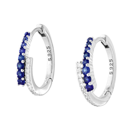 Orecchini Cerchio Scattino con Cubic Zirconia Contrarie Blu Zaffiro e Bianchi in ARGENTO 925 Galvanica Rodio
