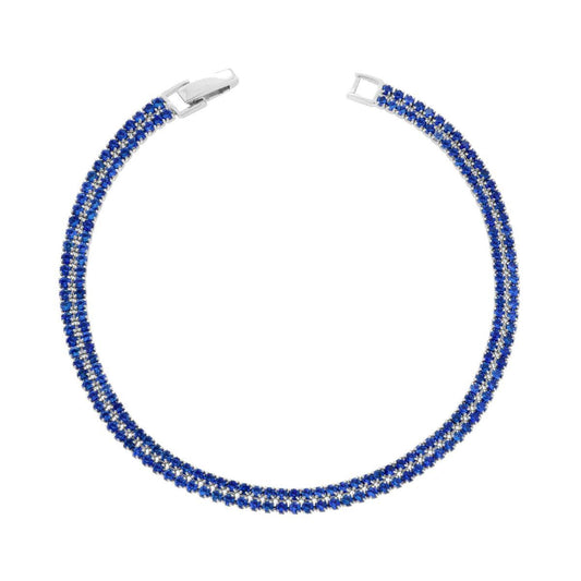 Bracciale due fili Tennis con Cubic Zirconia Blu Zaffiro in ARGENTO 925 Galvanica Rodio