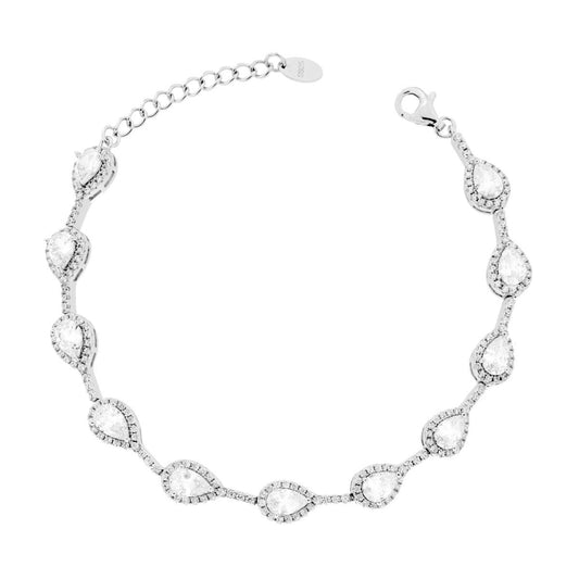 Bracciale Tennis Goccia con Cubic Zirconia Bianchi in ARGENTO 925 Galvanica Rodio