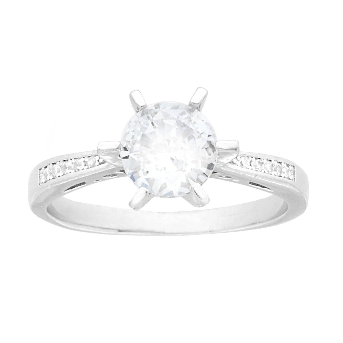 Anello Solitario con Cubic Zirconia Bianchi mm 7 in ARGENTO 925 Galvanica Rodio