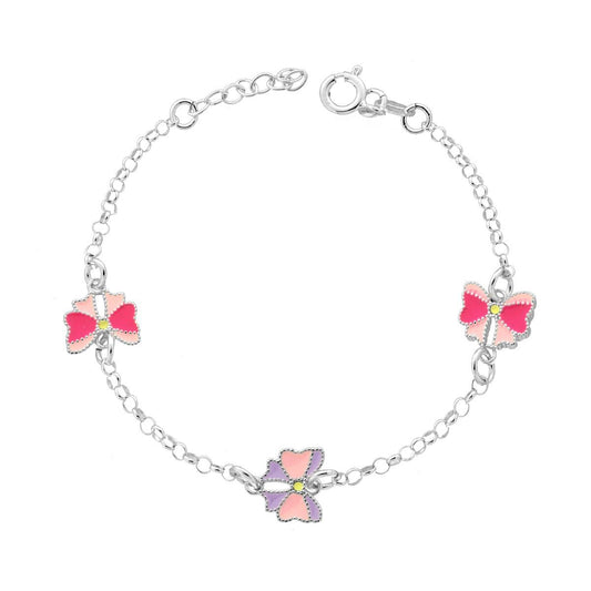 Bracciale Bimbo Bimba Catena Rolo Fiocchi con smalto Multicolor in ARGENTO 925