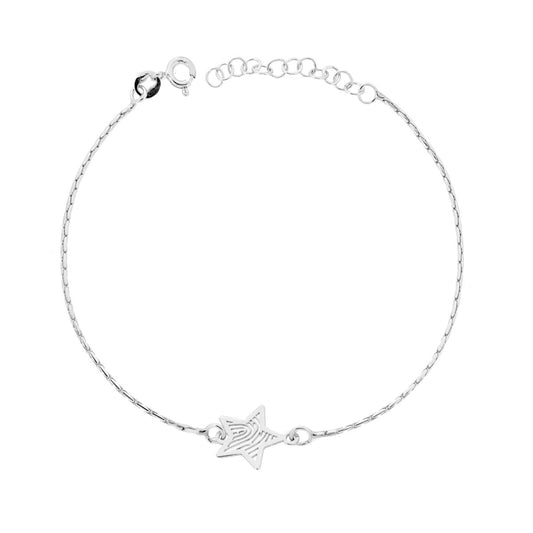 Bracciale Catena Cardano con Stella Impronte Digitali in ARGENTO 925 Galvanica Rodio