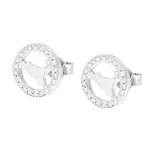 Orecchini Tondi con Sicilia con Cubic Zirconia Bianchi in ARGENTO 925 Galvanica Rodio