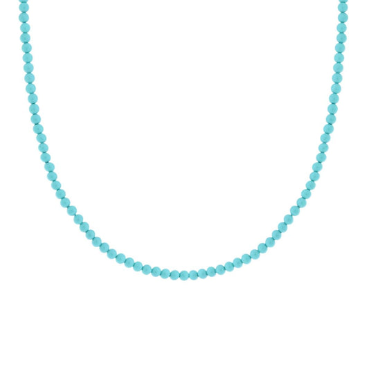 Collana Perla 3 mm Vetro perlato Turchese con filo e chiusura in ARGENTO 925 Galvanica Rodio