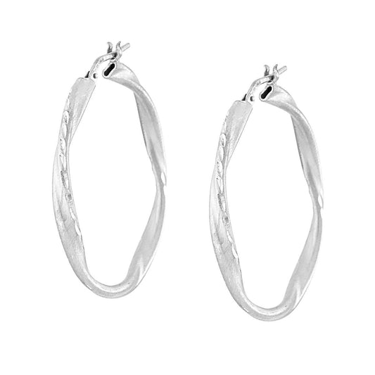 Orecchini Cerchio Torchon Diamantato Satinato mm 36 in ARGENTO 925 Galvanica Rodio