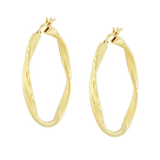 Orecchini Cerchio Torchon Diamantato Satinato mm 36 in ARGENTO 925 Galvanica Oro