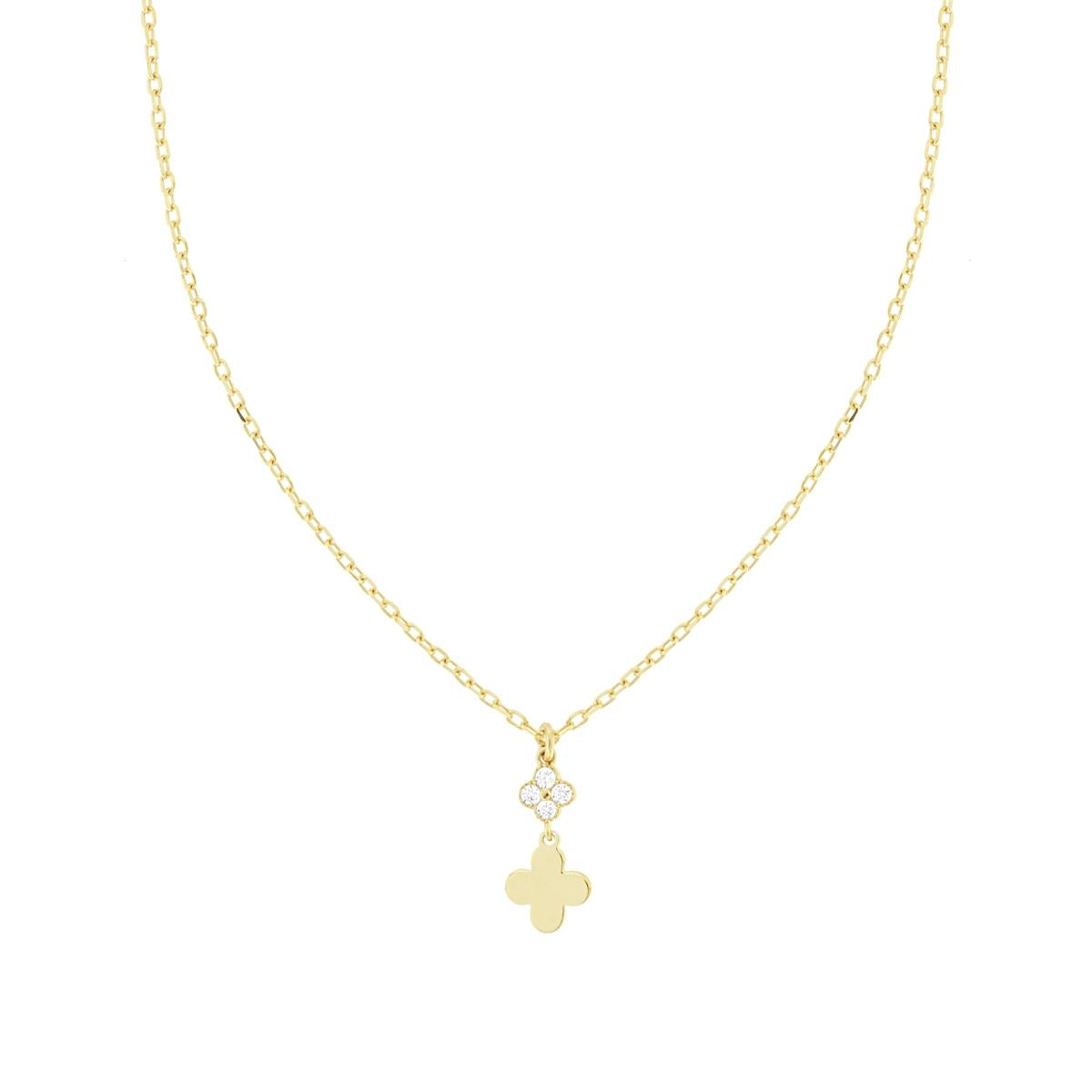 Collana Catena Forzatina con Fiori e Cubic Zirconia Bianchi in ARGENTO 925 Galvanica Oro