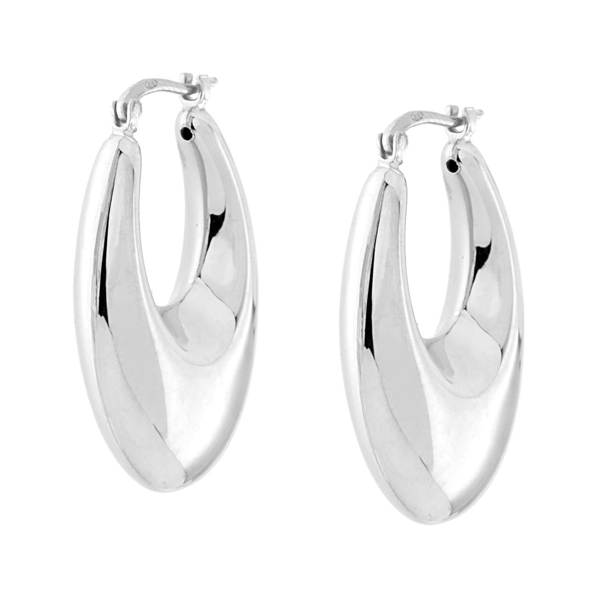 Orecchini Cerchio Ovale Bombato Luna in ARGENTO 925 Galvanica Rodio