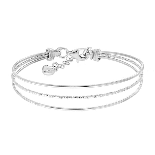 Bracciale Rigido tre fili con Cuore bombato pendente in ARGENTO 925 Galvanica Rodio