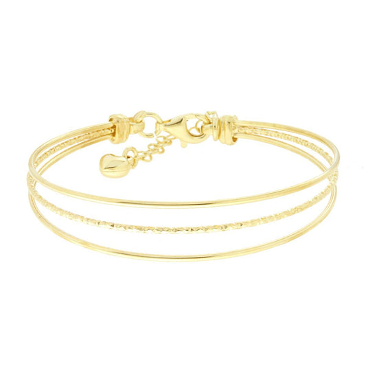 Bracciale Rigido tre fili con Cuore bombato pendente in ARGENTO 925 Galvanica Oro