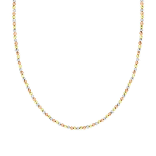 Collana Catena con Palline Diamantate mm 3 in ARGENTO 925 Galvanica Rodio Oro e Rosa