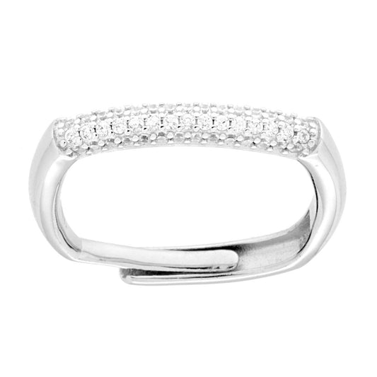 Anello Veretta Quadrata con Cubic Zirconia Bianchi in ARGENTO 925 Galvanica Rodio