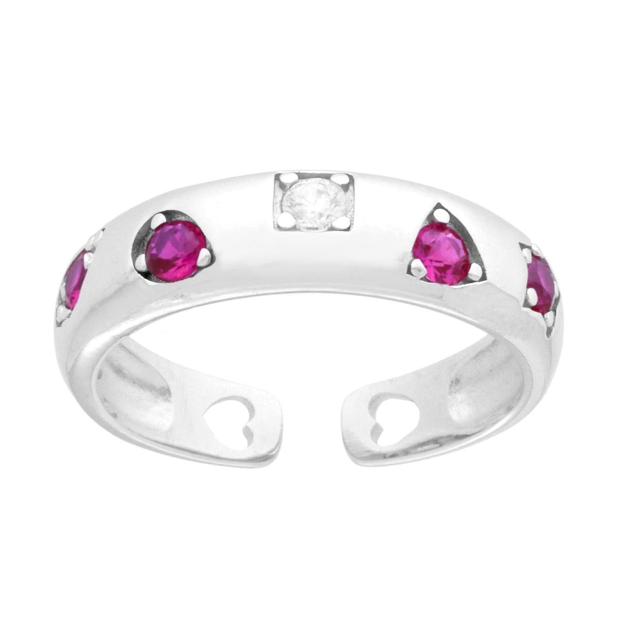 Anello Fascia con motivi geometrici Cubic Zirconia Rosso Rubino e Bianchi in ARGENTO 925 Galvanica Rodio