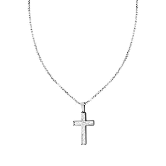 Collana Uomo Catena Veneziana tonda con Croce pendente colore Nero in ACCIAIO