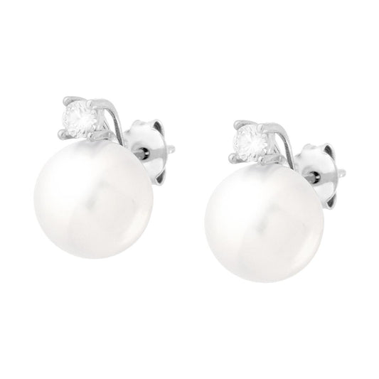 Orecchini Perla mm 10 con Cubic Zirconia Bianco in ARGENTO 925 Galvanica Rodio