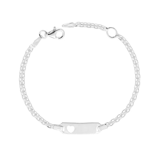 Bracciale Targa Bimbo Bimba con Cuore traforato e Catena Bismark in ARGENTO 925