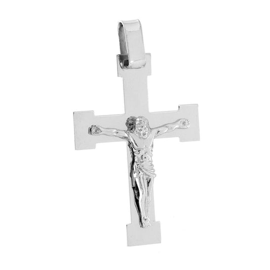 Ciondolo Croce Latina con Ges Cristo in ARGENTO 925 Galvanica Rodio