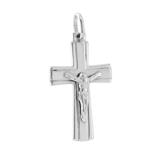 Ciondolo Croce Latina con Ges Cristo in ARGENTO 925 Galvanica Rodio