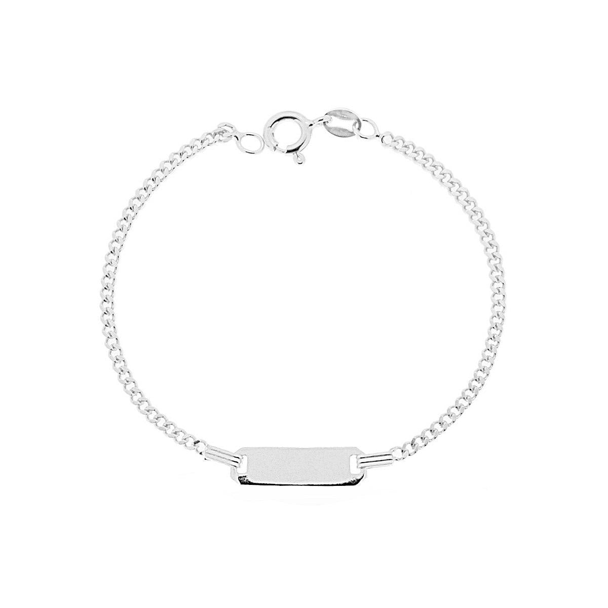 Bracciale Bimbo Bimba Targa Rettangolare con Catena Grumetta Diamantata in ARGENTO 925