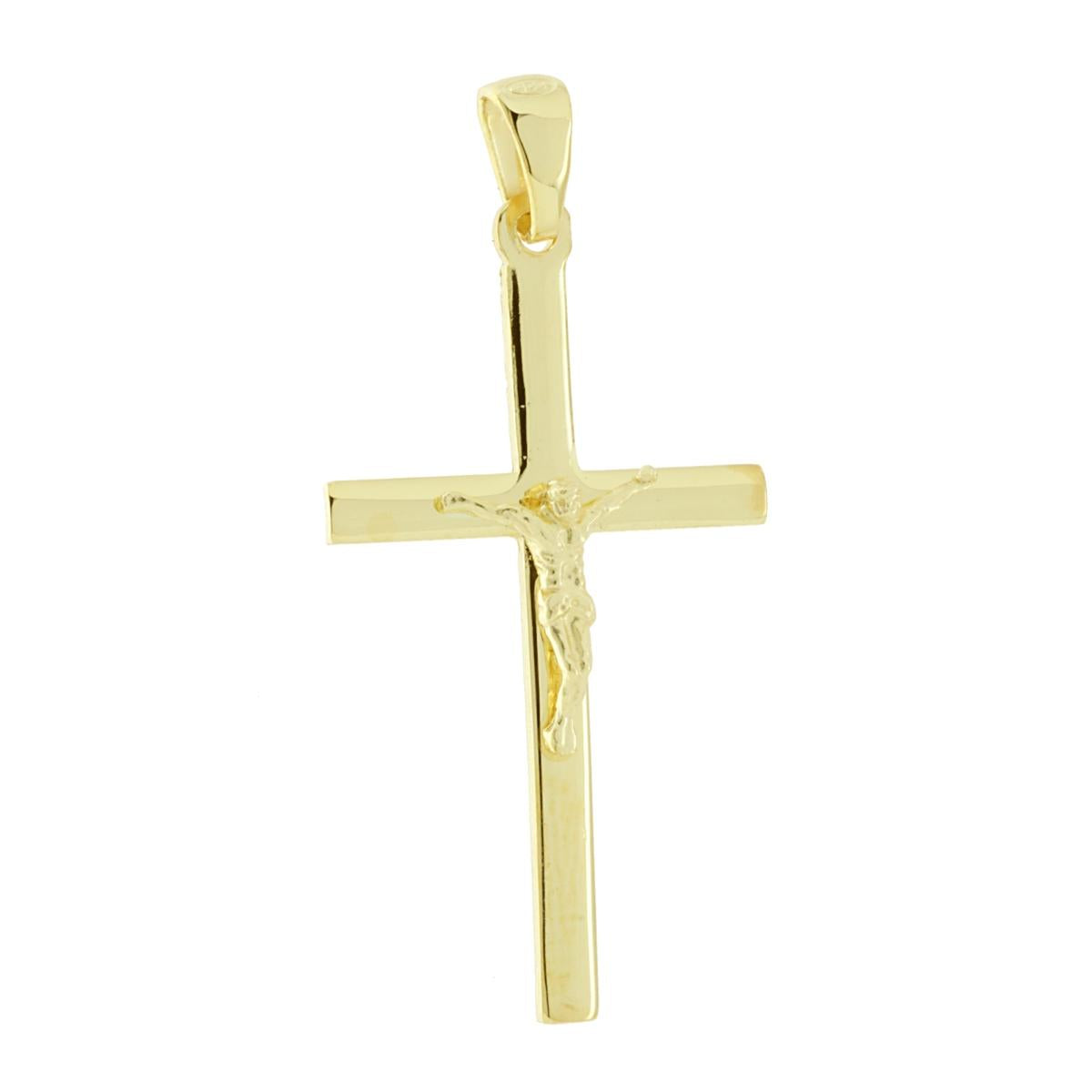 Ciondolo Croce Latina con Cristo in ARGENTO 925 Galvanica Oro