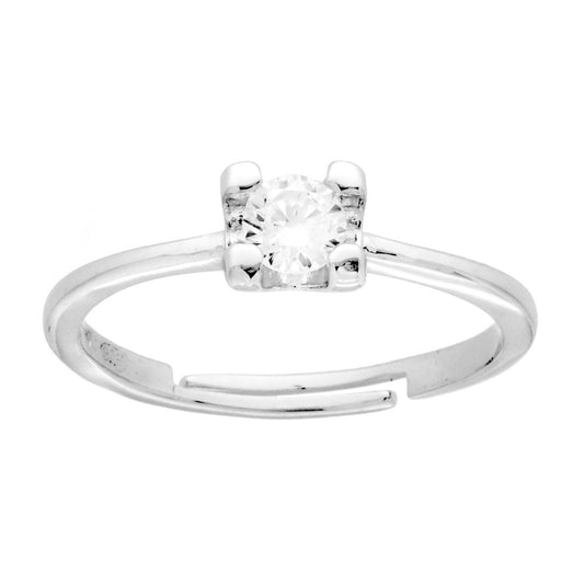 Anello Solitario con Cubic Zirconia Bianco mm 4 in ARGENTO 925 Galvanica Rodio