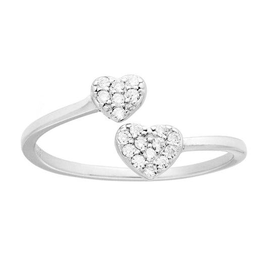 Anello Contrarie con Cuori e Cubic Zirconia Bianchi in ARGENTO 925 Galvanica Rodio