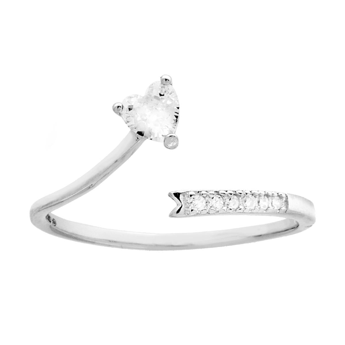 Anello Contrarie con Cuore Cubic Zirconia Bianco in ARGENTO 925 Galvanica Rodio