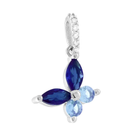 Ciondolo Farfalla con Cubic Zirconia Marquise Blu Zaffiro e Acquamarina in ARGENTO 925 Galvanica Rodio