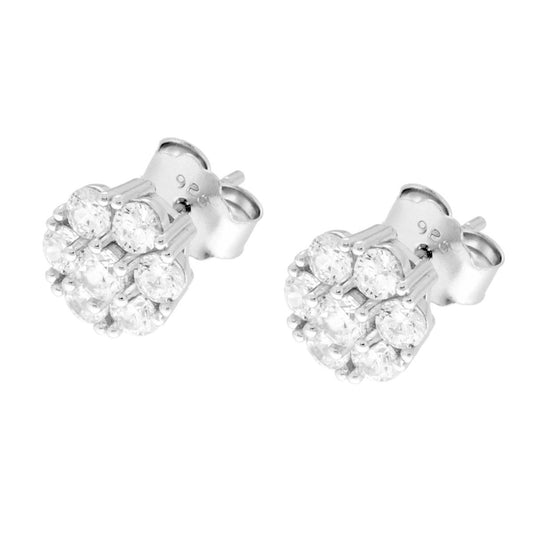 Orecchini Punto Luce Fiore con Cubic Zirconia Bianchi in ARGENTO 925 Galvanica Rodio