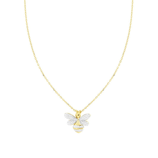 Collana Catena Forzatina Diamantata con Ape e Cubic Zirconia Bianchi in ARGENTO 925 Galvanica Oro