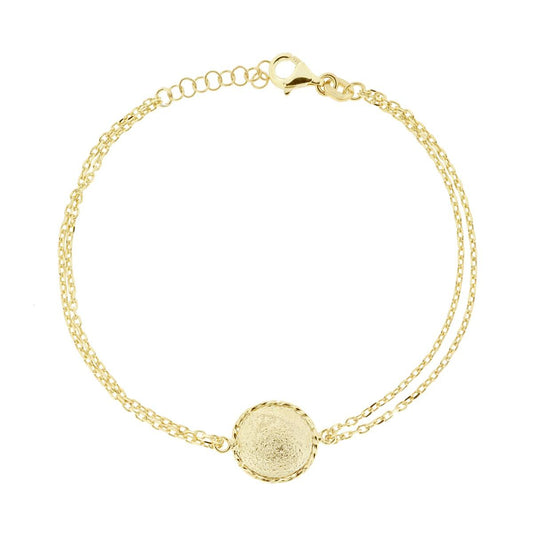 Bracciale due fili Catena Forzatina Diamantata con Tondo centrale Spazzolato in ARGENTO 925 Galvanica Oro