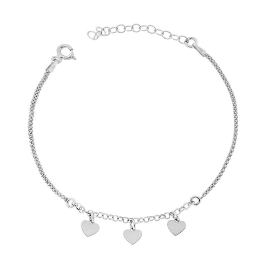 Bracciale Catena Coreana e Rolo con Palline Cuori Plain pendenti in ARGENTO 925 Galvanica Rodio