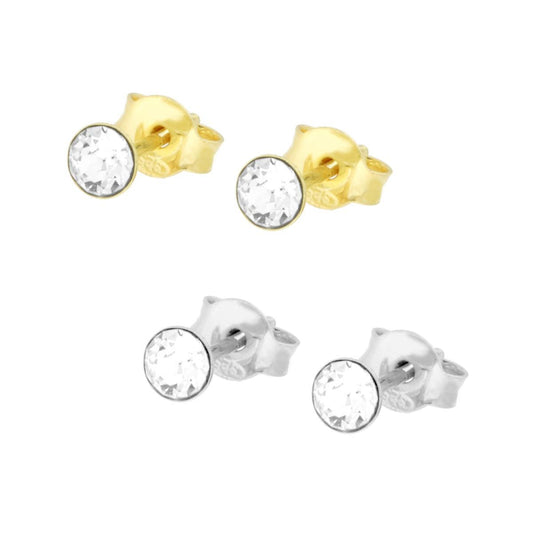 Orecchini Punto Luce mm 4 con Crystal Bianco in ARGENTO 925 Galvanica Rodio e Oro
