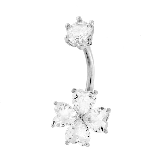 Body Piercing Banana mm 25 Quadrifoglio Crystal Bianchi mm 5 in ACCIAIO Chirurgico