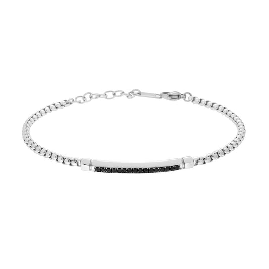 Bracciale Uomo Catena Veneziana Tonda con Targa e Crystal Neri in ACCIAIO