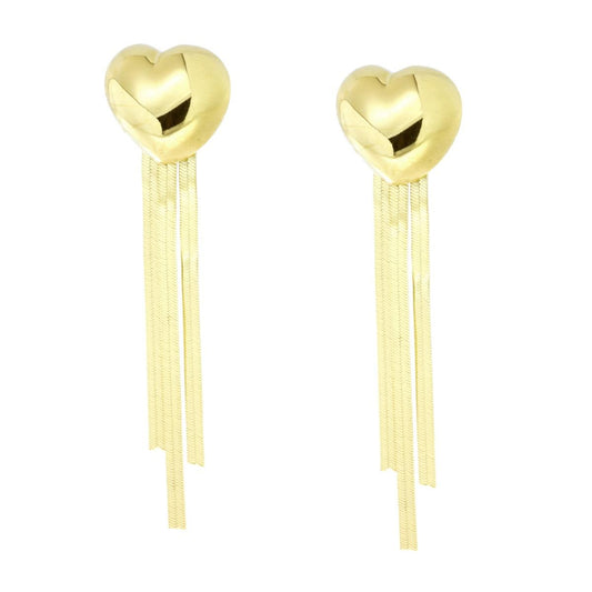 Orecchini Lunghi Cuore Bombato con Catene Magik pendenti in ARGENTO 925 Galvanica Oro