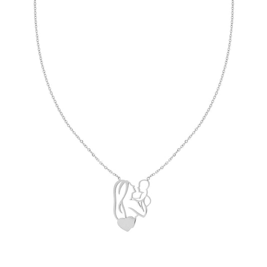 Collana Catena Forzatina Diamantata con Mamma Figlio e Cuore in ACCIAIO