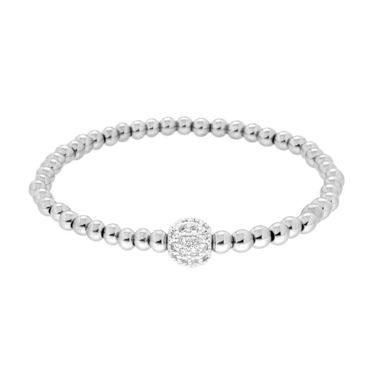 Bracciale Elastico con Palline lisce e Sfera Crystal Bianchi in ACCIAIO