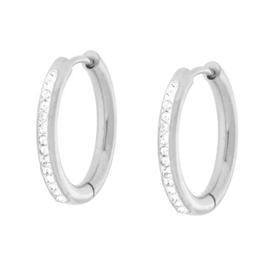 Orecchini Cerchio mm 17 con Crystal Bianchi in ACCIAIO